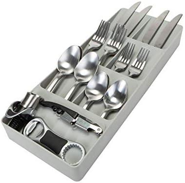 Kitchen Details 7 Slot Cutlery Drawer Organizer | Utensil Tray | Silverware Holder | Knife Spoon Fork | Flatware Storage & Organization | Grey