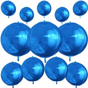 12Pcs Dark Blue Round Foil Balloons, 22" 15" 10" 4D Helium Ball Balloon, Metallic Blue Foil Balloon for Birthday Graduation Wedding Anniversary New Year Eve Disco Prom Party Decorations