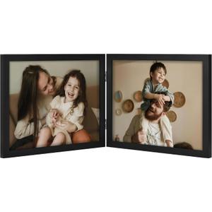 decorUhome Double 10x8 Picture Frame Horizontal, Engineered Wood Bifold Photo Frame with Plexiglass for Tabletop Display, 10x8, Black