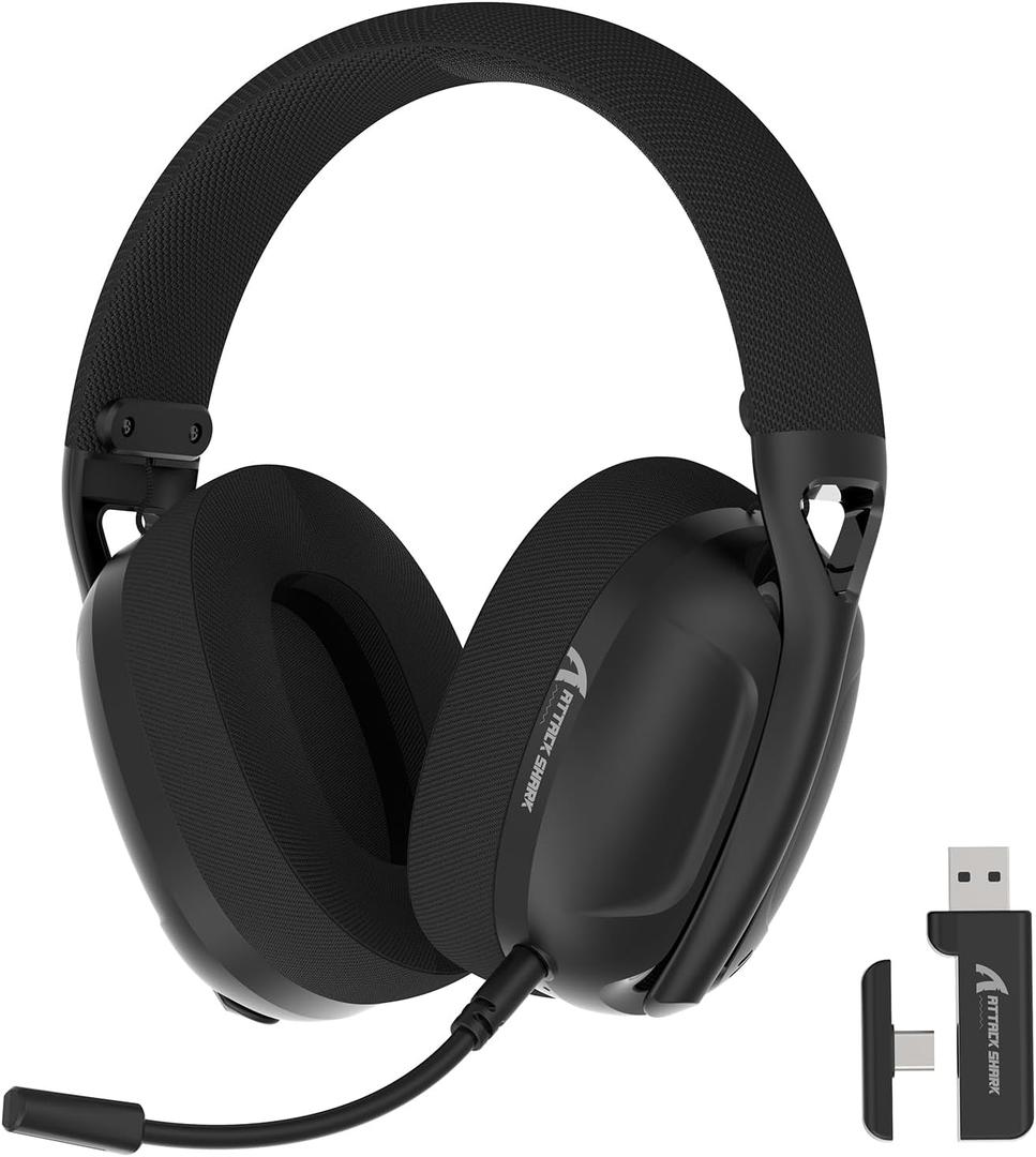 ATTACK SHARK L80 Wireless Gaming Headset, 2.4Ghz USB Gaming Headphones with Bluetooth 5.2, 50H Battery, Noise Canceling Mic, 3.5mm Wired, Wireless Headset for PC Nintendo Switch PS5 PS4 MacBlack
