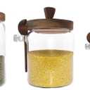 Glass Jars with Wooden Lids and Spoons set of 3,Clear Glass Coffee Containers with Scoop Decorative Kitchen Food Storage Jars for Coffee Beans, Tea, Nut Candy, Sugar, Bath Salts(17OZ/22OZ/27OZ)