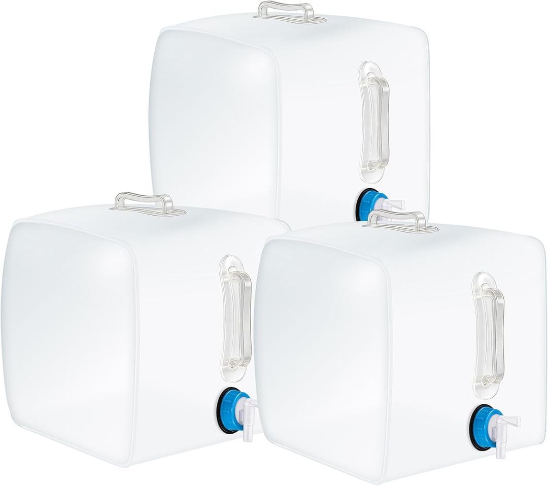 3 Pcs Collapsible Water Container with Spigot, Foldable Camping Water Container Portable Camping Storage Carrier Jug for Outdoors Hiking Emergency Kit Backpack (5.3 Gallon,Clear)