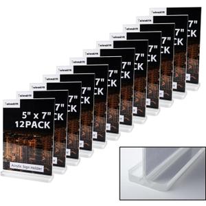 12 Pack Acrylic Sign Holder, 5 x 7 inch T-Shaped Table Top Display Stand, Clear Double-Sided Vertical Desktop Paper Holder for Promotions, Ads Frame, Menu, Restaurants, Store, Home, Office