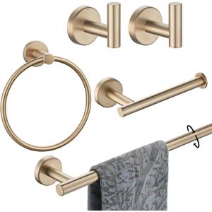 JQK Bathroom Hardware Set Champagne Bronze, 5-Piece Bath Accessories Set Wall Mount Includes 24 in Towel Bar, Towel Ring, Toilet Paper Holder, 2 Towel Hooks, BAS125-CB