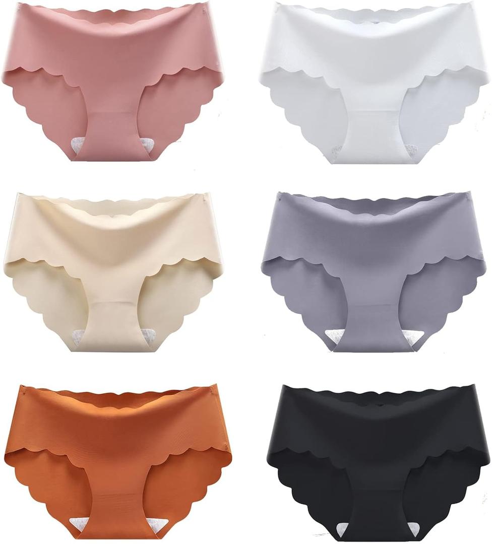 Women's Seamless Hipster No Show Invisible Ice Silk Stretch Underwears Pack Bikini Underwear Panty (Large)