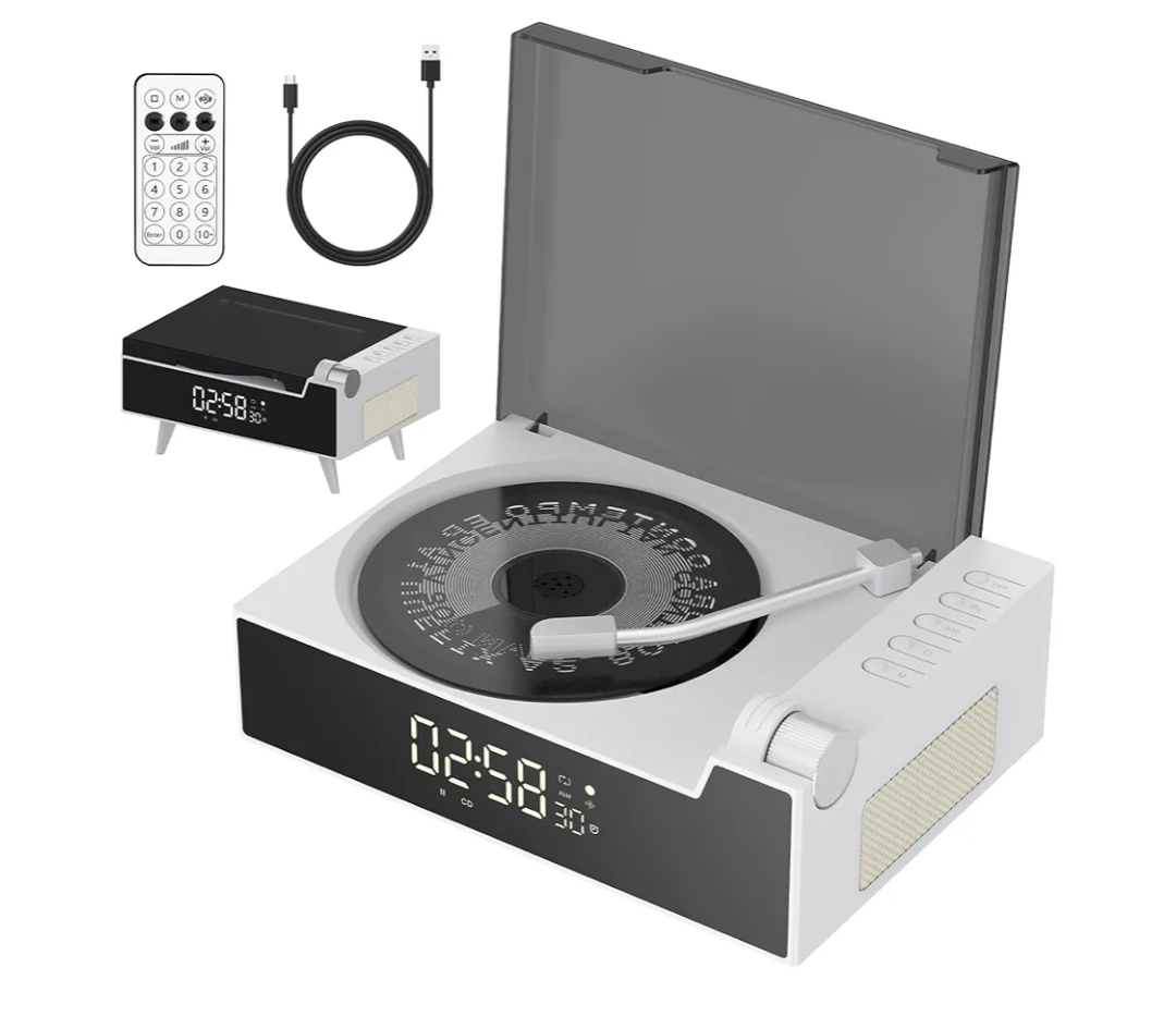 CD Player Portable with Bluetooth, Rechargeable CD Players Retro Suitcase CD Music Player with HiFi Speakers Desktop CD Player for Home Car Study Travel (White)