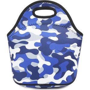 FlowFly Neoprene kids Lunch box Insulated Soft Bag Mini Cooler Thermal Meal Tote Kit for Boys, Girls,Men,Women,School,Work, Office, Blue Camo