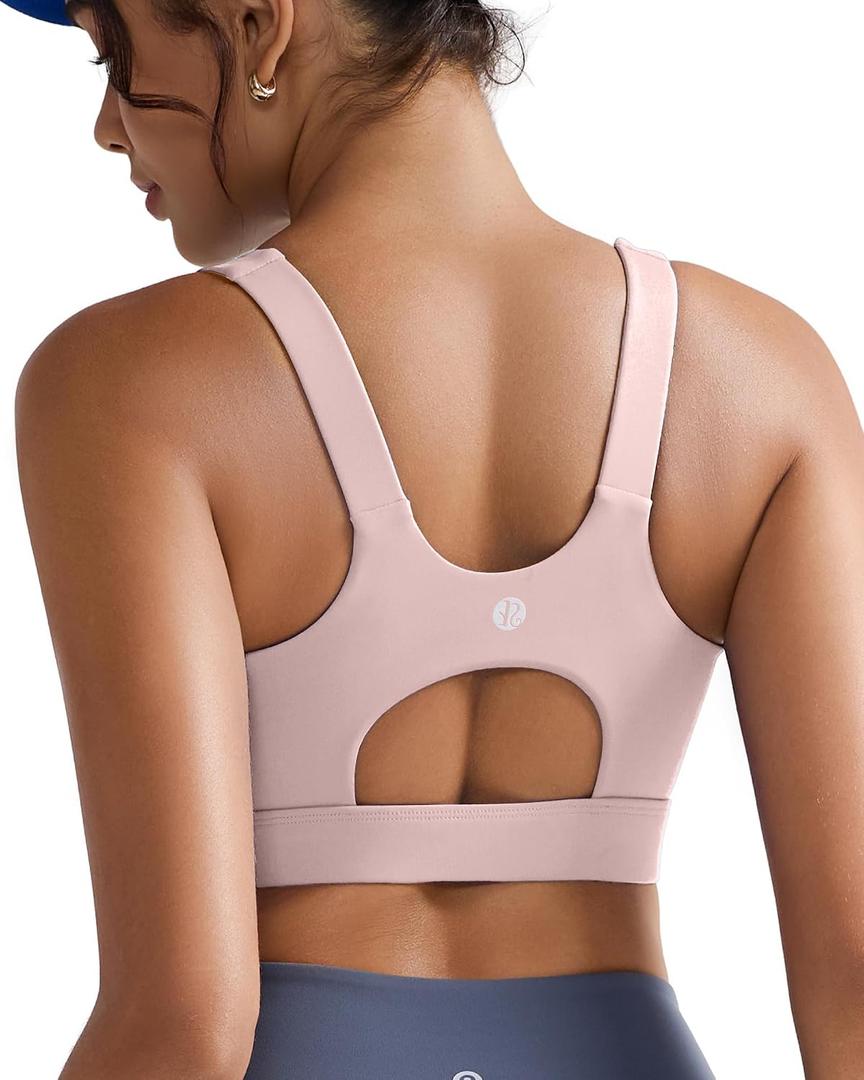 RUNNING GIRL High Impact Sports Bras for Women,Racerback Running Bra Workout Crop Tank Tops Longline Sports Bra Push up (Pink, XXL)