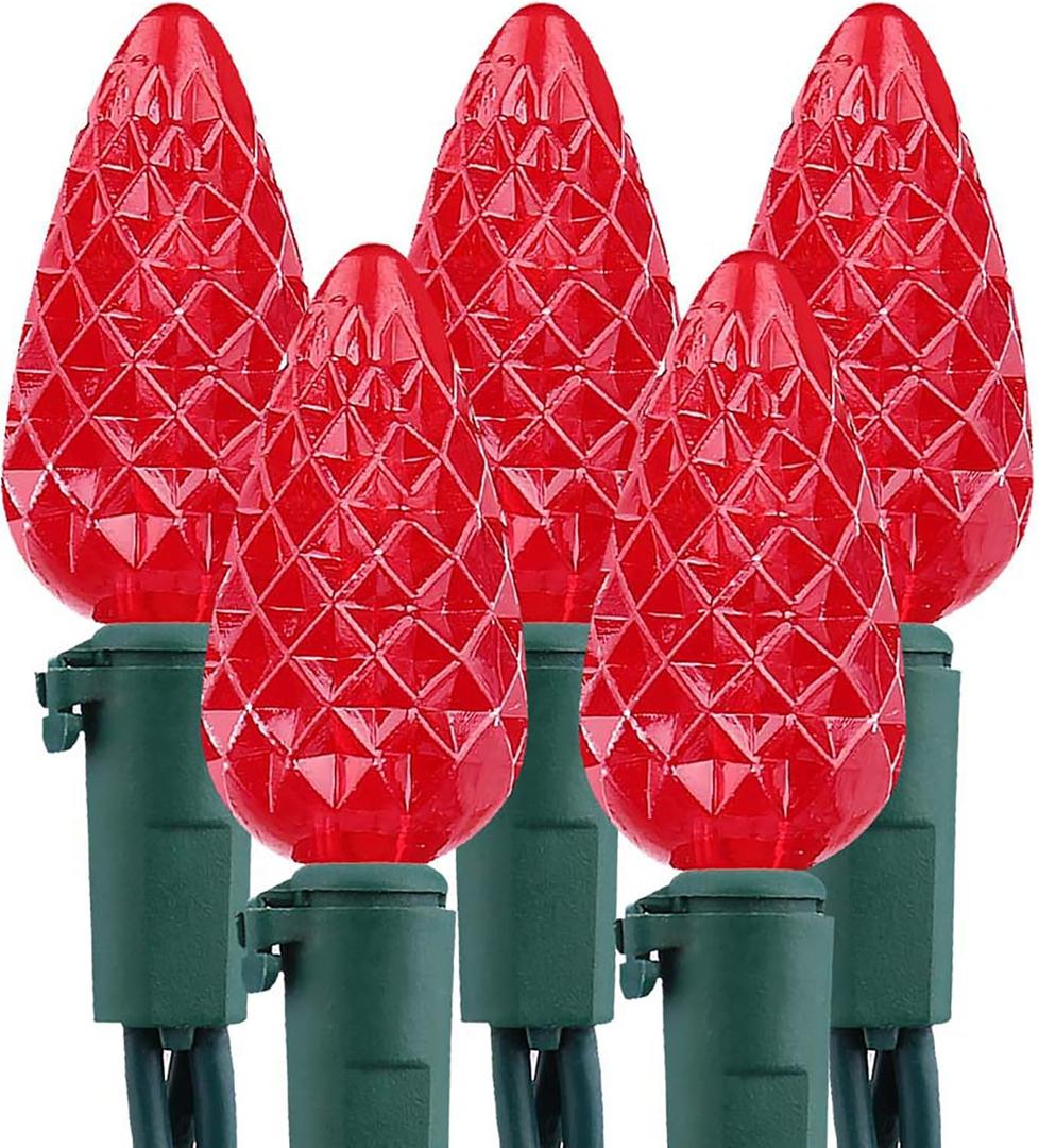 Brizled Upgraded Faceted C5 LED Red Christmas Lights, 100 LED 33ft Christmas tree Lights, 120V UL Certified Christmas Lights Set Connectable for Xmas Patio Party Roof Holiday Indoor Outdoor Decoration