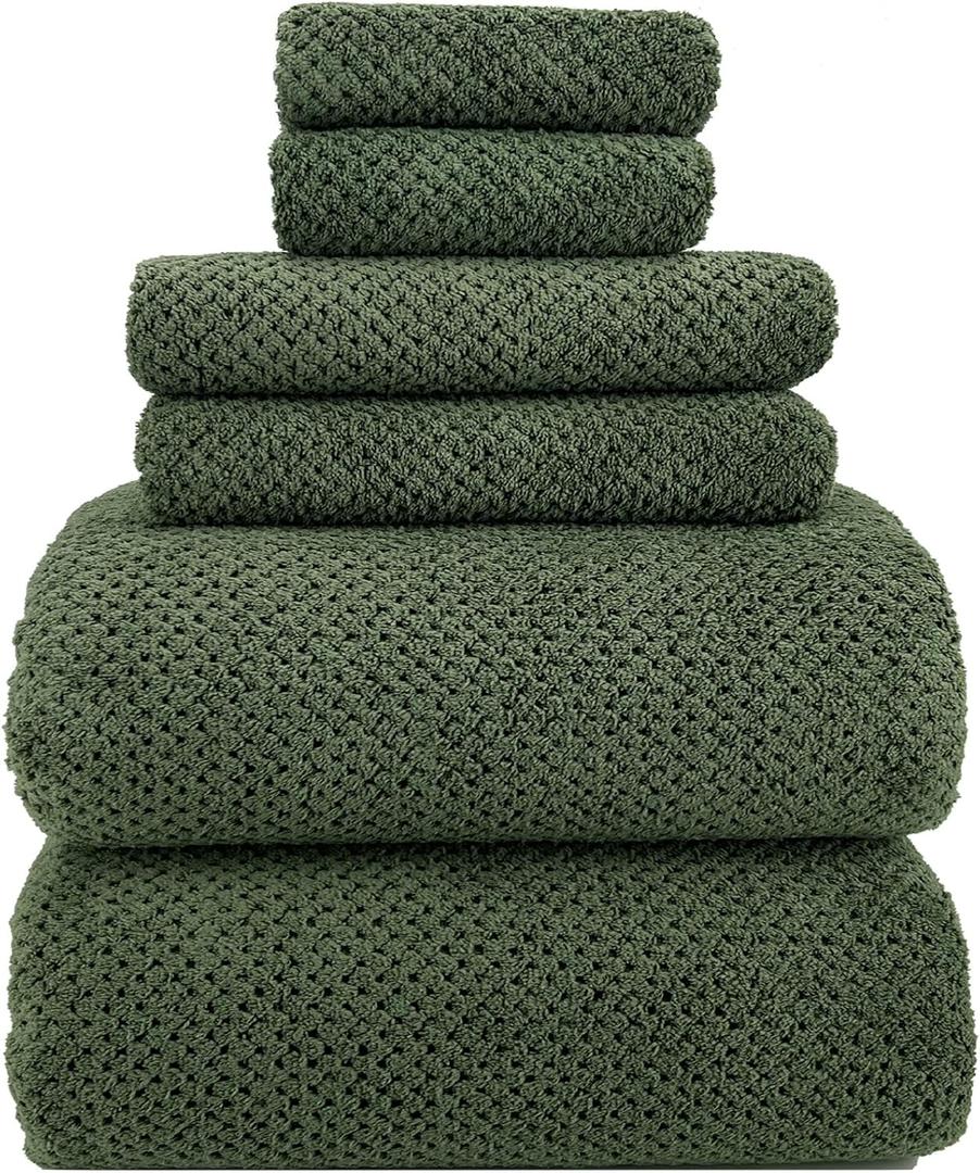 YTYC 39x78 Inch Oversized Bath Sheets Extra Large Bath Towels Set of 6 Super Soft Luxury Microfiber Shower Towels for Bathroom 80% Polyester(Olive Green, 6 Piece)