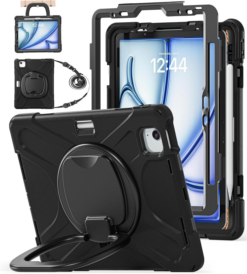 BATYUE Case for iPad Air 11-inch M3 (2025) / M2 (2024), iPad Air 5th/4th 10.9 inch(2022/2020), iPad Pro 11" 4th/3rd/2nd/1st, Kids Cover with 360 Rotating Stand, Pencil Holder, Carrying Strap, Black BATYUE Case for iPad Air 11-inch M3 (2025) / M2 (2024), iPad Air 5th/4th 10.9 inch(2022/2020), iPad Pro 11" 4th/3rd/2nd/1st, Kids Cover with 360 Rotating Stand, Pencil Holder, Carrying Strap, Black