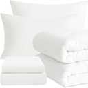 NTBAY Twin Comforter Set with Sheets, 5 Pieces Soft and Breathable Twin Bedding Set, Twin Bed in a Bag, Down Alternative Comforter Set Solid Color All Season, Kids Bedding Set, White