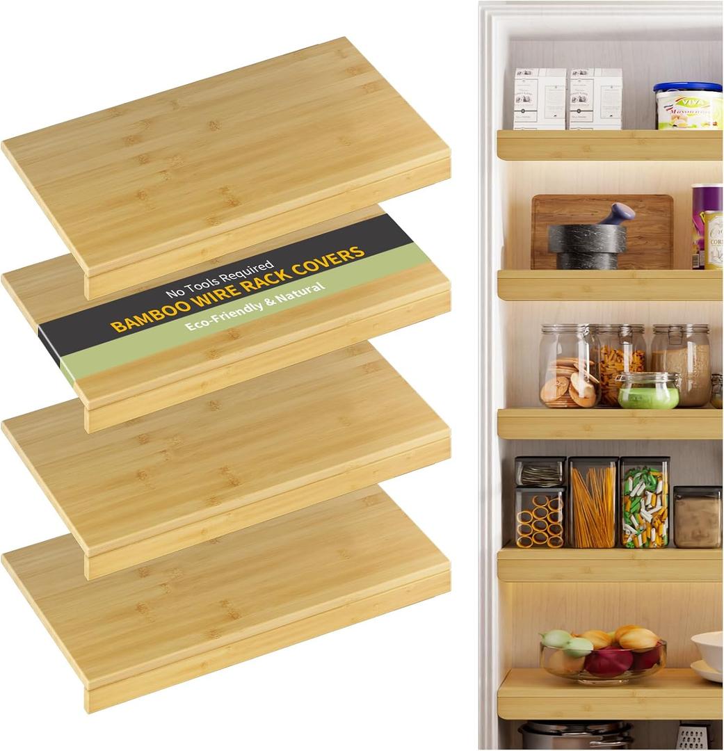 Bamboo Wire Shelf Covers, 30" W x 16" D, 4-Pack, Natural