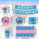88PCS For Stitch Party Supplies: 6 Hanging Swirls, 20 Napkins, 20 Cups, 20 Plates 9 inch 20 Plates 7 inch, 1 Banner, 1 Tablecloth for Stitch Birthday Party Decorations