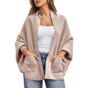 Saodimallsu Womens Open Front Cardigan Batwing Long Sleeve Shawl Chunky Knit Loose Fall Poncho Sweater Coats (S, Coffee)