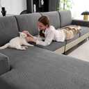 Couch Cushion Covers for Sectional Sofa, Wear Resistant Stretch Sofa Slipcovers for Chair Sofa Cushion Furniture Protector Washable Seat Cover for Pets (Dark Gray, 3 Seat Covers S+ 1 Chaise)