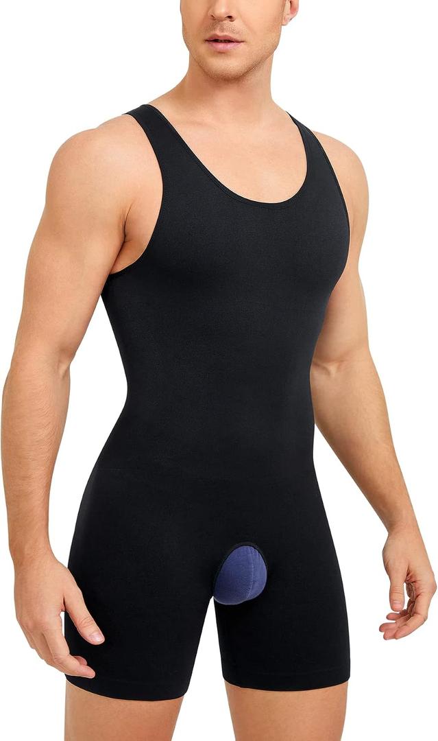 SOLCYSX Mens Sleeveless Full Body Shaper Underwear Slimming Compression Bodysuit Shapewear Tummy Control Fajas Para Hombres (Black, 3XL-4XL)