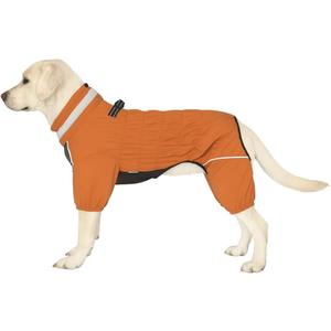 Winter Waterproof Dog Snowsuit Full Body Outdoor Jacket with Leash Ring, Fleece Lining, Windproof Reflective 4-Leg Dog Coat for Small to Large Dogs Mustard Yellow 4XL