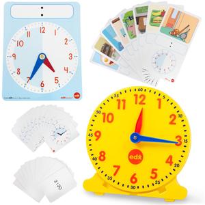 edxeducation Learning Clock Activity Set | 8 Double-Sided Activity Cards and 25 Flashcards | Digital and Analog Teaching Clocks for Kids edxeducation Learning Clock Activity Set | 8 Double-Sided Activity Cards and 25 Flashcards | Digital and Analog Teaching Clocks for Kids