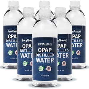 Dura Cleanse Distilled Water for CPAP Machines 6 Pack (20 oz Each) Travel Size Bottles for Resmed, Respironics Machines, Personal Humidifier - Made in USA, BPA-Free, Clean, Multi-Use, Travel-Friendly