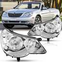 Headlights Assembly Pair for 2007 2008 2009 2010 Chrysler Sebring Headlamps Head Lights Replacement Driver and Passenger Side,Chrome Housing Clear Reflector