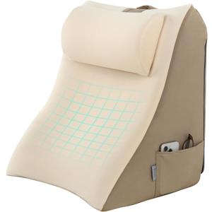 Vekkia 21 Extra-Wide Back Pillow with Adjustable Headrest, 2-in-1 Ergonomic Dual-Layer Wedge Backrest for Sitting/Reclining, Lumbar & Neck Support, Bed, Sofa & Floor, Reading, TV, Lounging & Gaming (Beige/Camel)