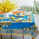 YiHomer Provence Blue Lemon Mediterranean Tile Tabletop for Spring Summer Decorations, Picnics and Dinner Parties - Indoor Outdoor, Stain and Water Resistant, Tablecloth, 52 x 70 Rectangle