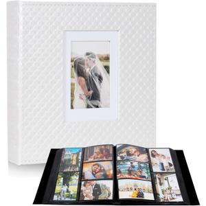 RECUTMS Photo Album 4x6 Holds 600 Photos Button Grain Larger Capacity Leather Cover Black Inner Page Baby Family Book Wedding Anniversary Pictures Birthday Photo Albums (White)