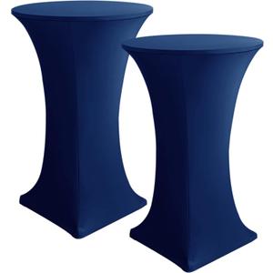 HolidayIdeas Cocktail Table Covers, 2 Pack - Fitted Stretch Spandex Square Corners Cocktail Tablecloths (Blue, Fit for 30"-32" Diameter x 43" Height Tables)