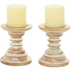 Deco 79 Mango Wood Solid Candle Holder, Set of 2 6"H, 5"W, Brown