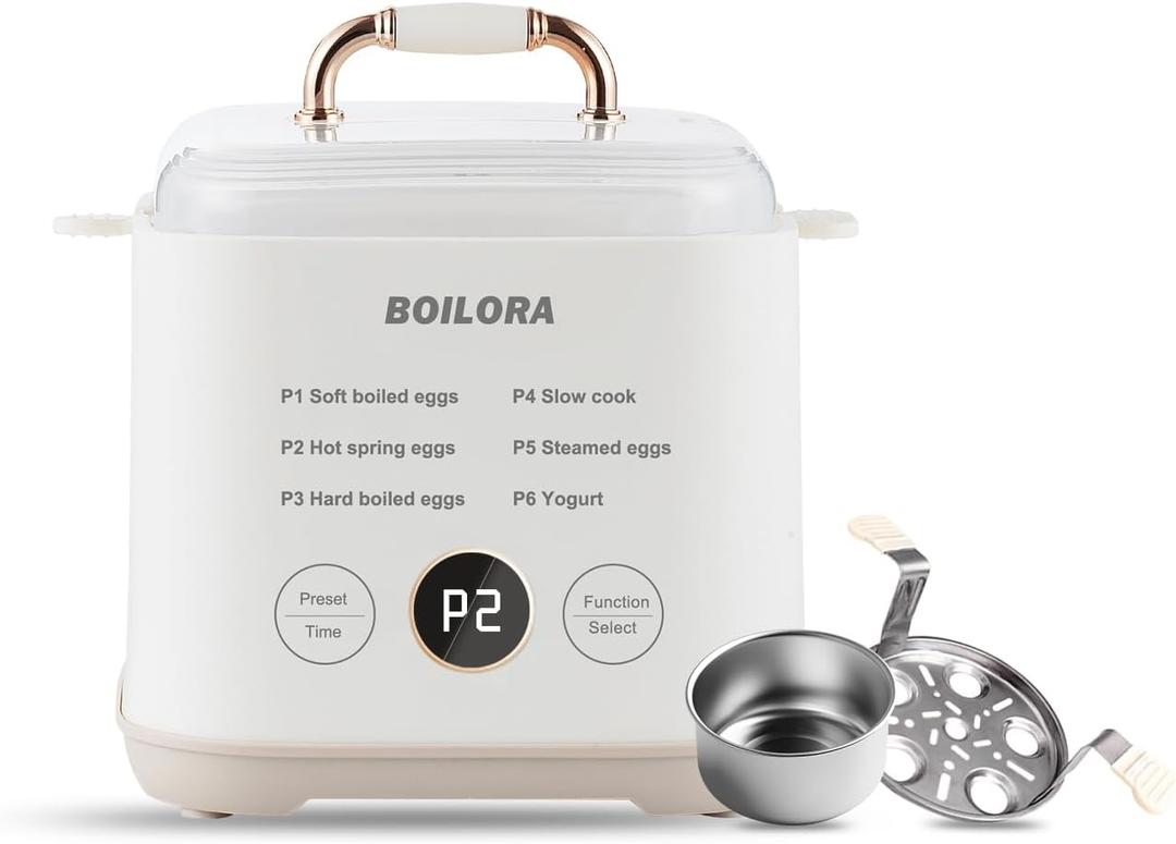 Egg Cooker for Soft, Medium & Hard Boiled Eggs, 5-Egg Capacity Hard Boiled Egg Cooker & Egg Boiler with 24-Hour Delay Timer, Egg Steamer, Stainless Steel Rack, BPA-Free, Auto Shut-Off