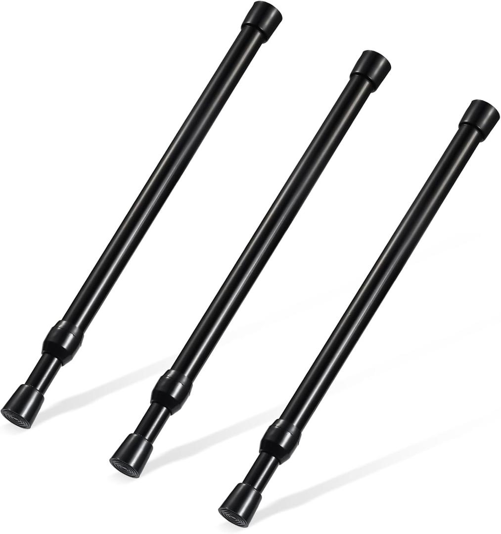 3 x Goowin Spring Rods, 5/8" Diameter, No Drilling, Expandable (12-20 in), Black, 3 Pack for Closet, Cupboard, Hanging Clothes