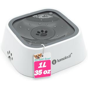 LumoLeaf No Spill Water Bowl for Dogs, Slow Feeder for Messy Drinkers, Drip-Free, Splash-Proof Design (Grey, 35oz)