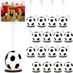 Marspark 20 Pcs Soccer Place Card Holder Sport Ball Shaped Table Number Holder Wooden Base Picture Clip Memo Stand Photo Display Clip for Christmas Tabletop Centerpieces Wedding Birthday Party