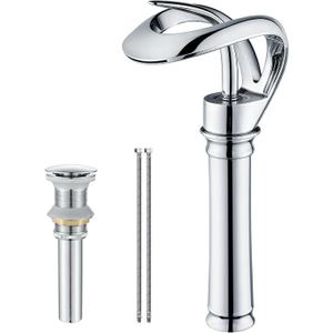 Elegant Bathroom Sink Faucet Single Hole,AUU Waterfall Chorme Vessel Sink Faucet Solid Brass,Single Handle Tall Bowl Sink Faucet with Pop Up Drian Supply Line (Chrome, Tall)