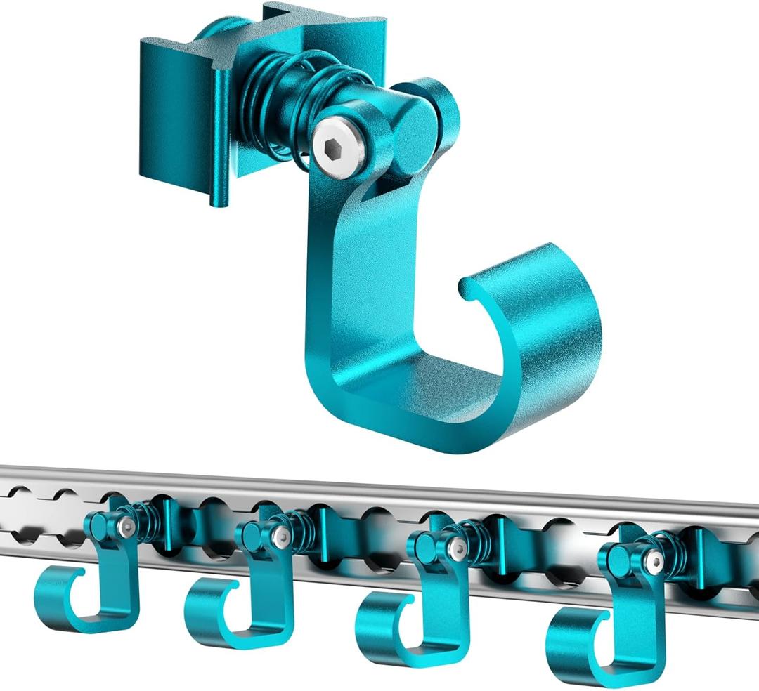 4 Pack L Track Hooks with Single Stud Fitting, Spring-Loaded Adjustable Gear Hook, Aluminum L Track Accessories for Trailer, Truck, Garage, Tie Down System, 100LBS Max Load Capacity  Blue