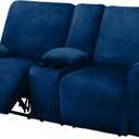 ULTICOR Reclining Love Seat with Middle Console Slipcover, 8-Piece Velvet Stretch Loveseat Reclining Sofa Covers, 2 seat Loveseat Recliner Cover, Thick, Soft, Washable, Loveseat Slipcovers (Navy)
