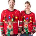 JOYIN Ugly Christmas Sweater Women Men Couples, LED Light Up Ugly Christmas Sweater Kids 2025 Reindeer, Red Large