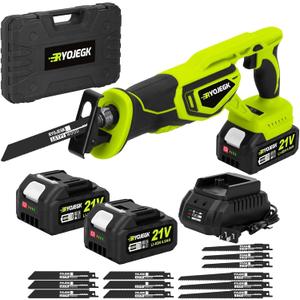 21V Reciprocating Saw, Brushless 27mm with 2 x 4.0Ah Battery & 12 Blades, 3500 SPM Power, Tool-Free Blade Change for Wood & Metal