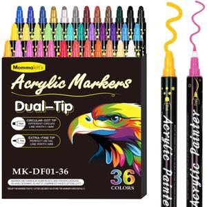 36 colors Dual-Tip Acrylic Paint Markers for Wood, Ceramic, Glass, Stone - Quick-Dry Opaque Art Pens for Rock Painting, Adult Coloring Books, DIY Crafts, Holiday Gifts (Non-Toxic, Fine & Dot Tips)