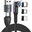 Statik 360 Pro Magnetic Charging Cable - 100W Fast Charging USB C Charging Cable, Magnetic Charger Cable Compatible with Apple Devices, USB-C, Micro-USB, USB-A Adapter - Black 3FT/1M (2nd Gen Black)