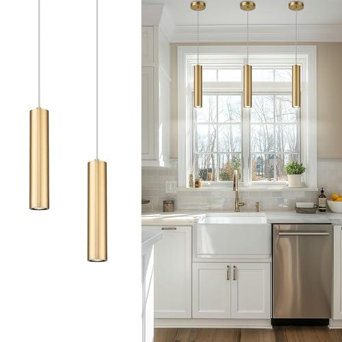 Cargifak Brass Gold Pendant Light Fixture, Modern Hanging Light for Kitchen Island Dining Room Bedroom (2 Pack), PL4830-1P-BB