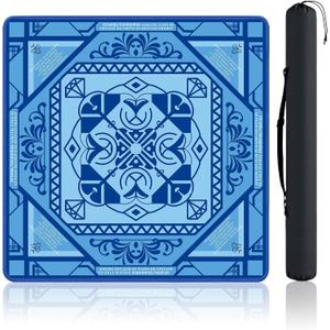 Mahjong Mat with Rules 31.5" x 31.5" Neoprene Rubber Square Blue Gaming Mat - Anti-Slip, Noise Reduction Durable & Easy to Clean for Mahjong Tiles, Poker, Dominoes & Board/Tile Games (Blue)