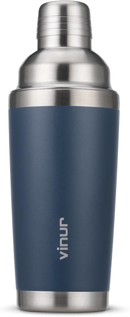 VINUR Insulated Cocktail Shaker, 20 oz Stainless Steel Vacuum Insulated Martini Shaker with Built-in Strainer & Jigger Lid for Home Bartender, Gift for Men & Women, Slate Blue