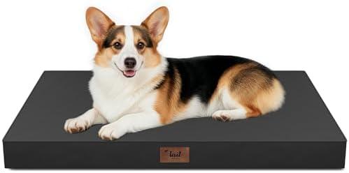 Tail Stories Outdoor Orthopedic Dog Bed, Waterproof Dog Bed for Large Dogs 36x27 Inch, Egg Crate Foam Pet Mat with Washable Removable Oxford Cooling Cover, Black