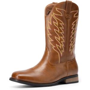 Bruno Marc Cowboy Boots for Men, Slip on Western Boots with Chic Embroidered Durable Short Retro Country Square Toe Boot, 9