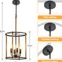 Luvkczc 4 Light Chandelier,Farmhouse Ceiling Light Black Lantern Light Fixtures with Ropes Cage Adjustable Height Rustic Hanging Light E12 Base for Kitchen Island, Dining Room, Living Room,Entryway