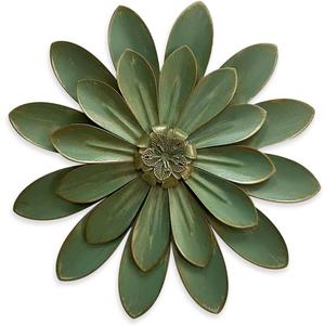 Novbvia Metal Flower Wall Sculpture, 12" Rustic Modern Floral Artwork, Distressed 3D Layered Iron Flower Wall Hanging Accent for Indoor/Outdoor, Kitchen,Living Room Office Garden Decor (Green)