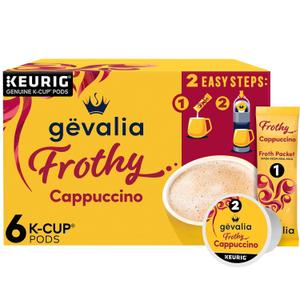 Gevalia Frothy 2-Step Artificially Flavored Cappuccino Espresso Style KCup Coffee Pods & Froth Packets Kit, 6 ct. Box BB 6/13/25
