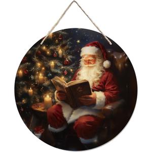 Mandala Soul Christmas Santa Wooden Sign, Rustic Xmas Santa Bookish Hanging Sign Wall Decor for Library Reading Nook Corner Room Home, xxx Door Decor 12 x 12 Inch
